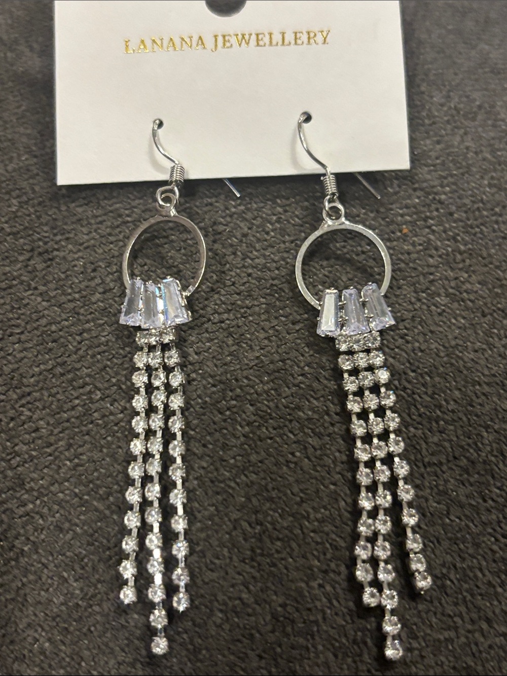 Lanana Jewellery Silver Crystal Tassel Drop hook Earrings